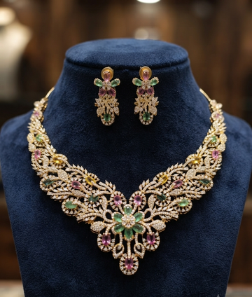 CZ rose gold Pastel Floral Lattice necklace