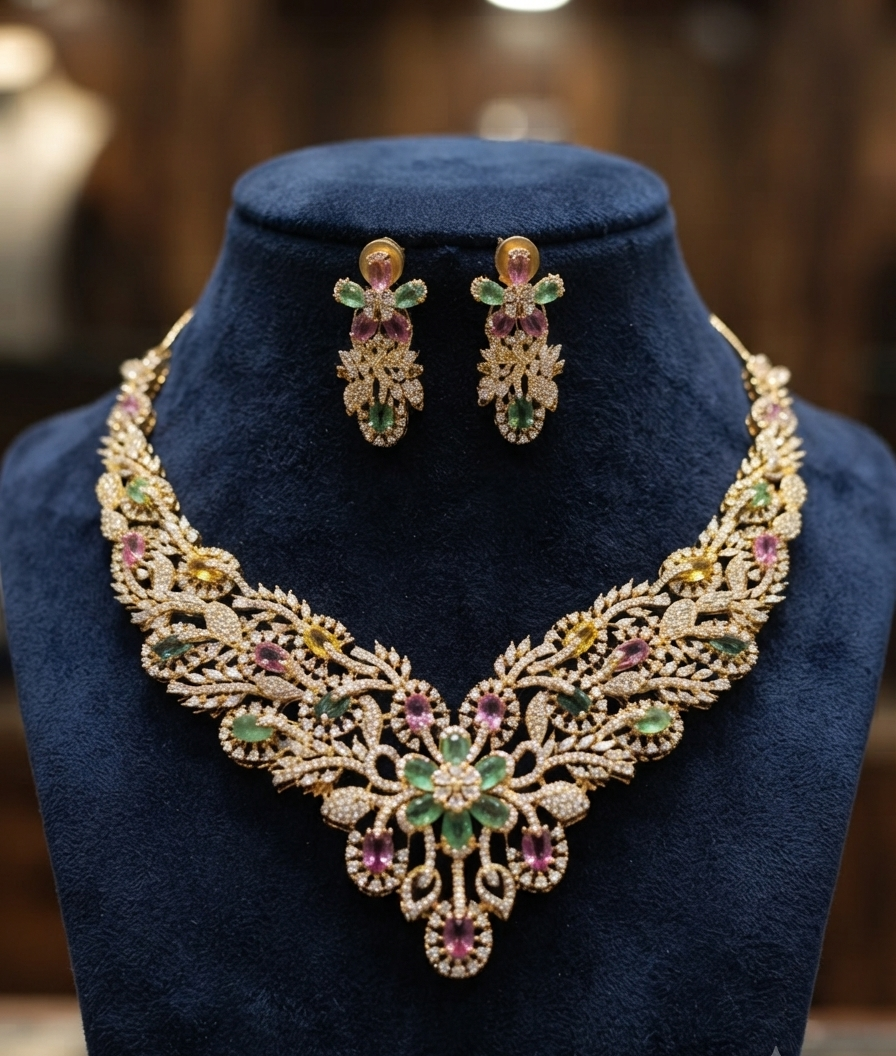 CZ rose gold Pastel Floral Lattice necklace