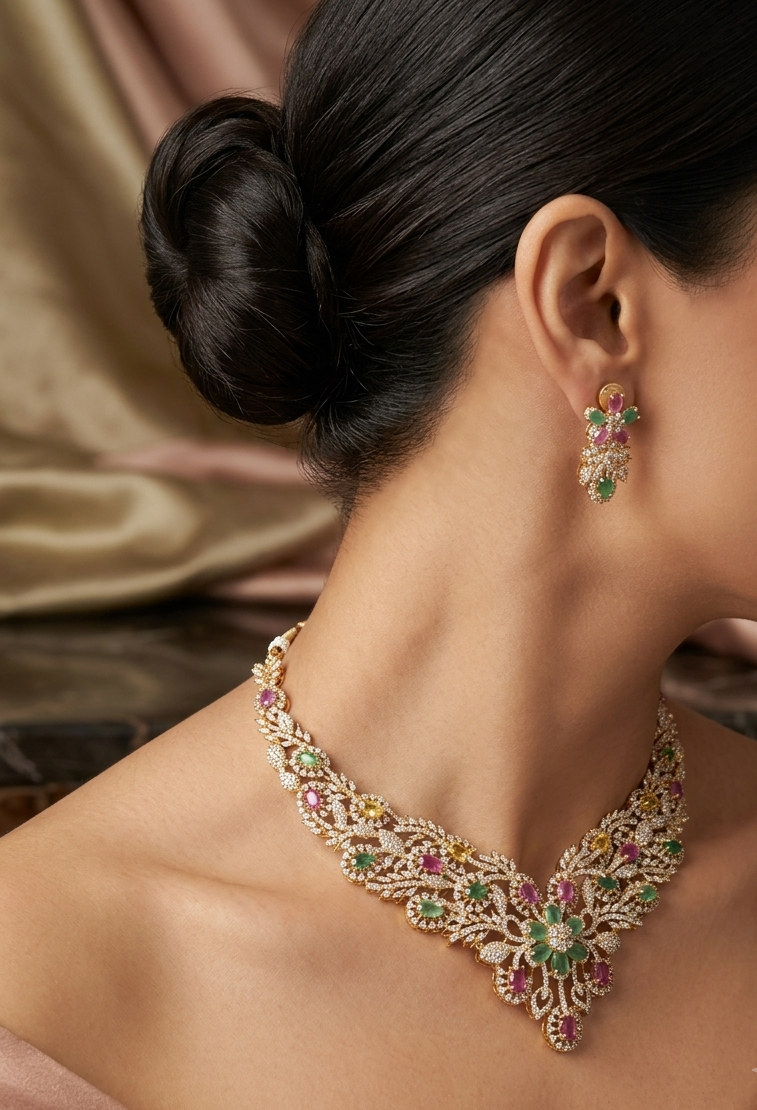 CZ rose gold Pastel Floral Lattice necklace