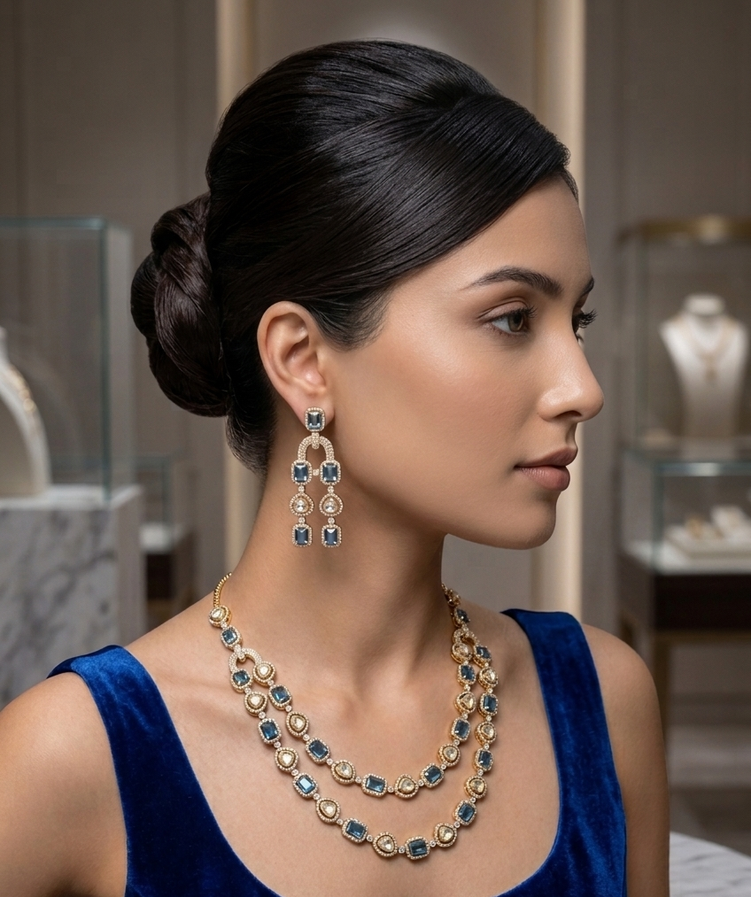 CZ Royal Topaz & Polki Layered Set