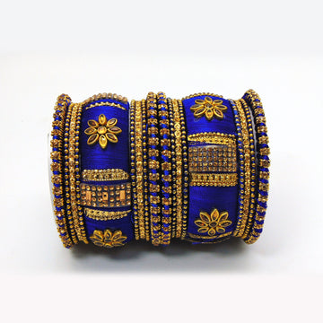 Beautiful Silky Threaded Peacock Blue Bangles