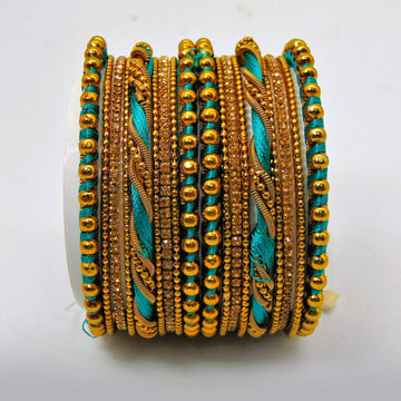 Beautiful Silky Threaded Peacock Sea Blue Bangles