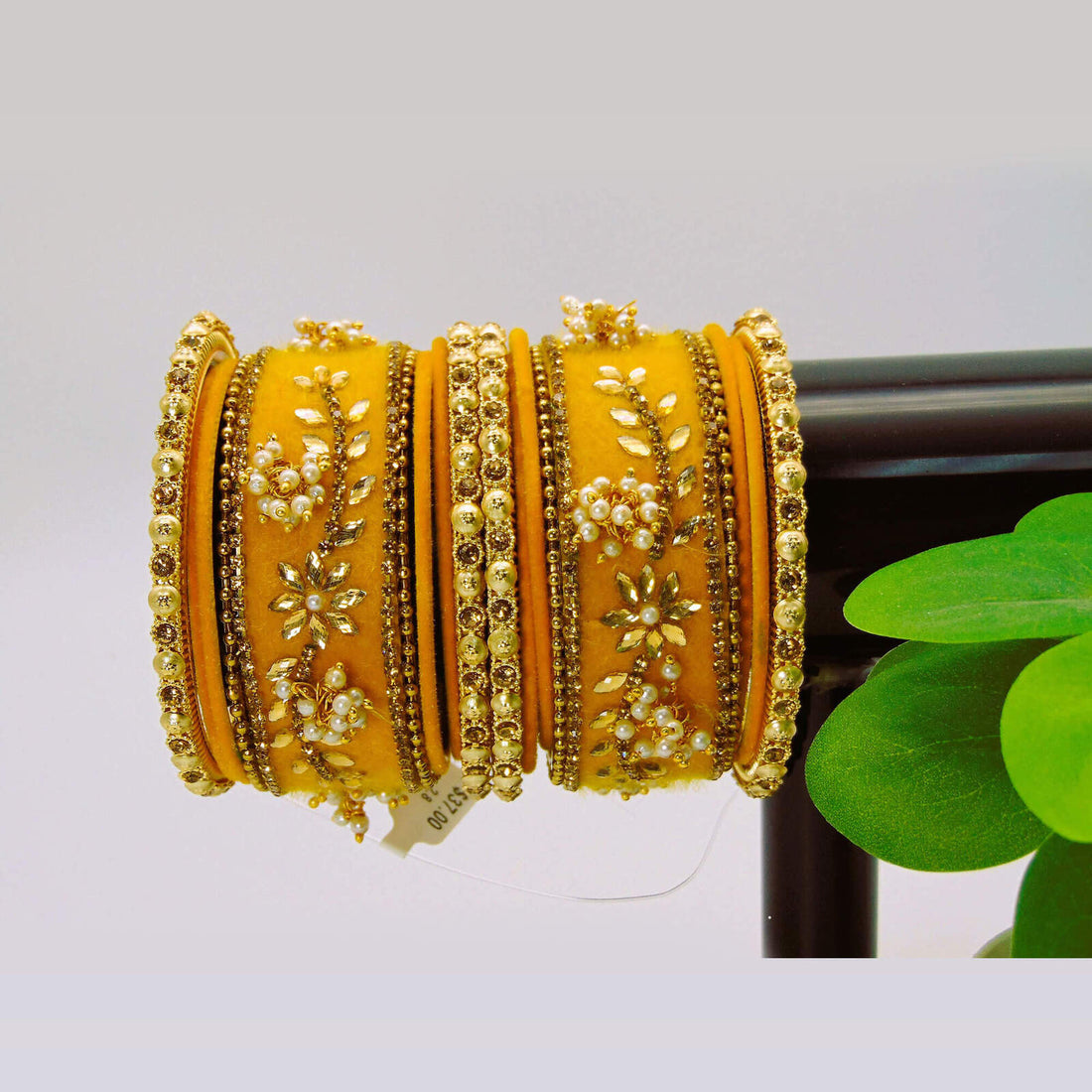 Beautiful Silky Velvet Yellow Bangles
