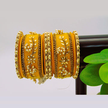 Beautiful Silky Velvet Yellow Bangles