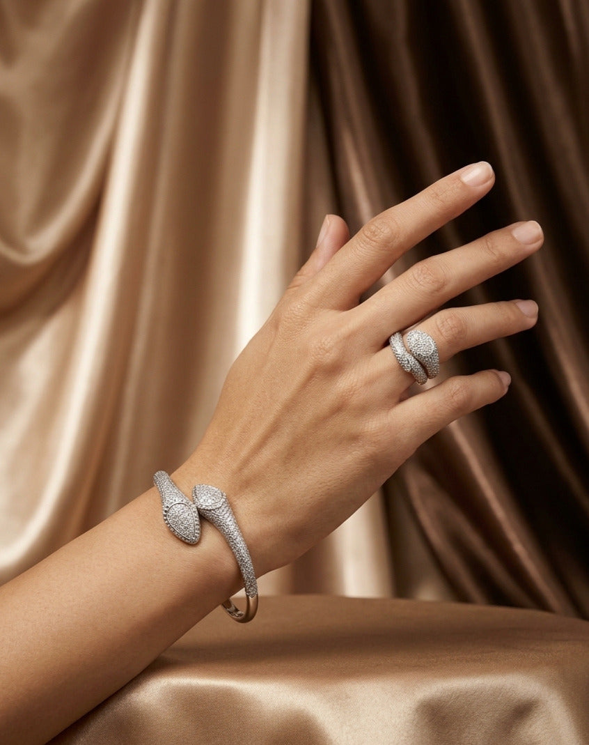 Glamorous Serpentine Statement Bracelet and Ring Set
