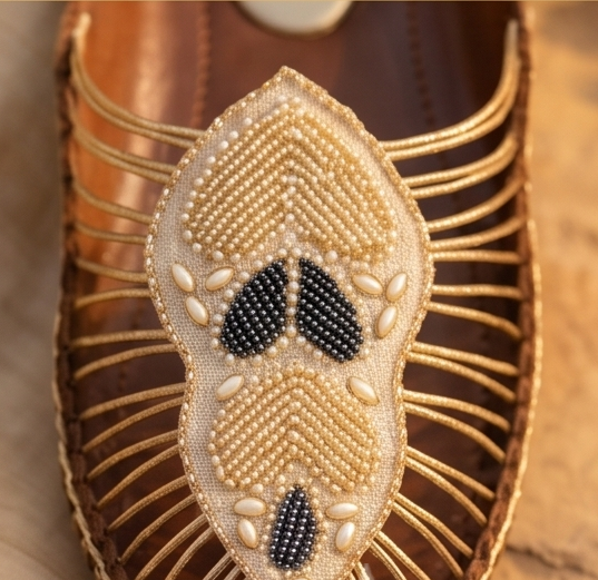 Handcrafted Beaded Motif Strappy Brown Mule Flats