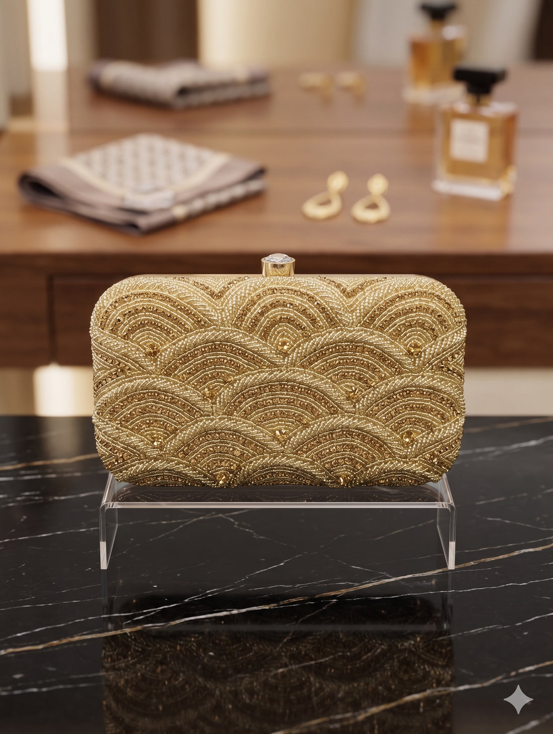 Aura Golden Scallop Hardcase Clutch