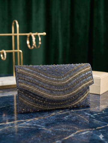 Aura Midnight Beaded Clutch