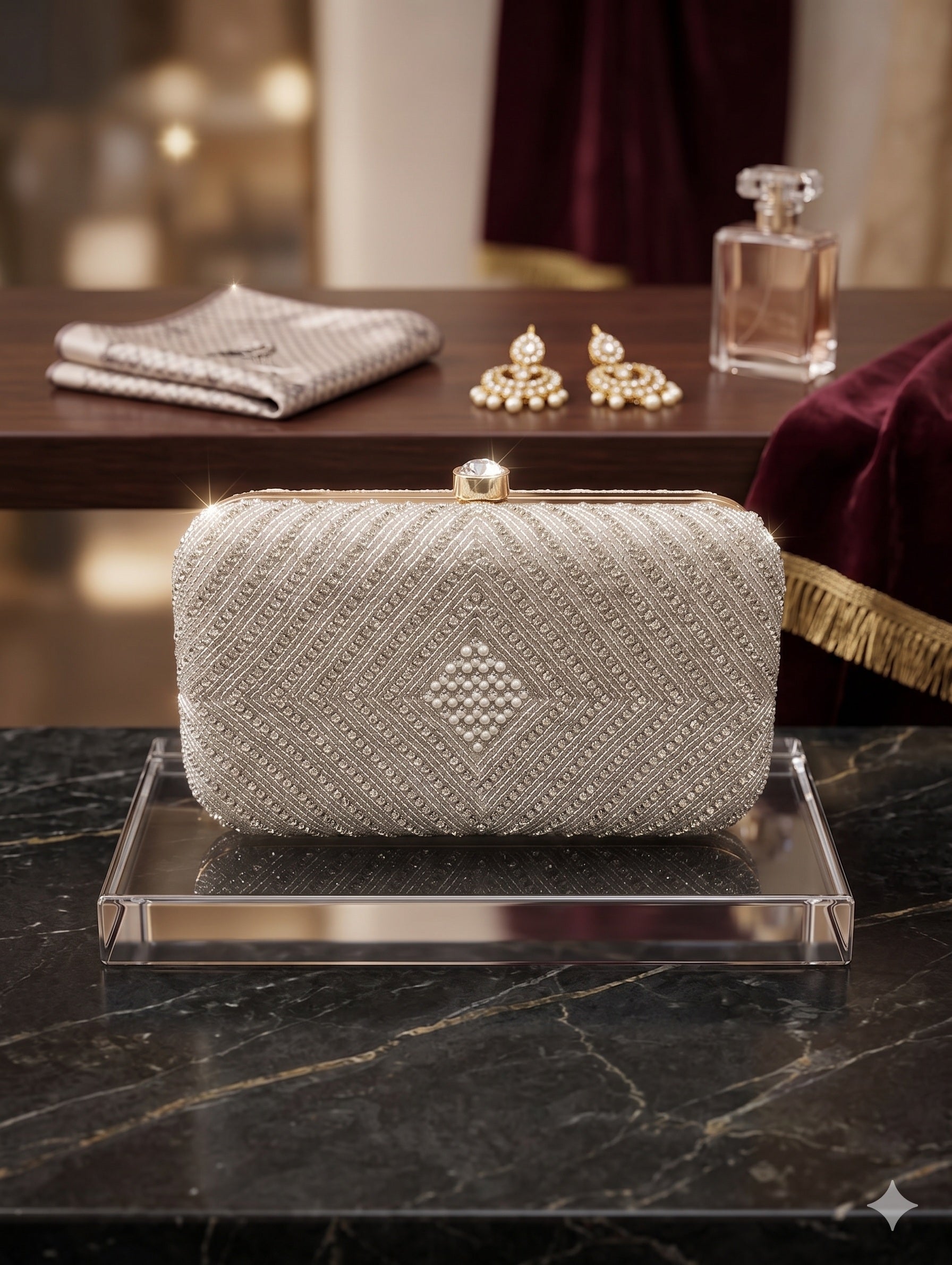 Aura Rhombus Pearl Hardcase Clutch
