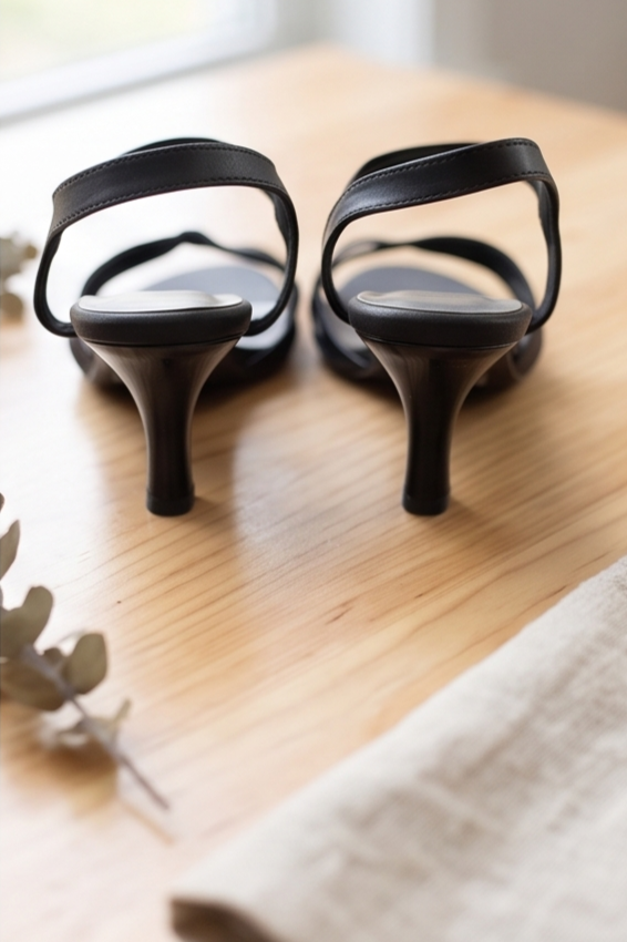 Classic Black Strappy Kitten Heel Sandals