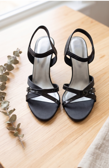 Classic Black Strappy Kitten Heel Sandals