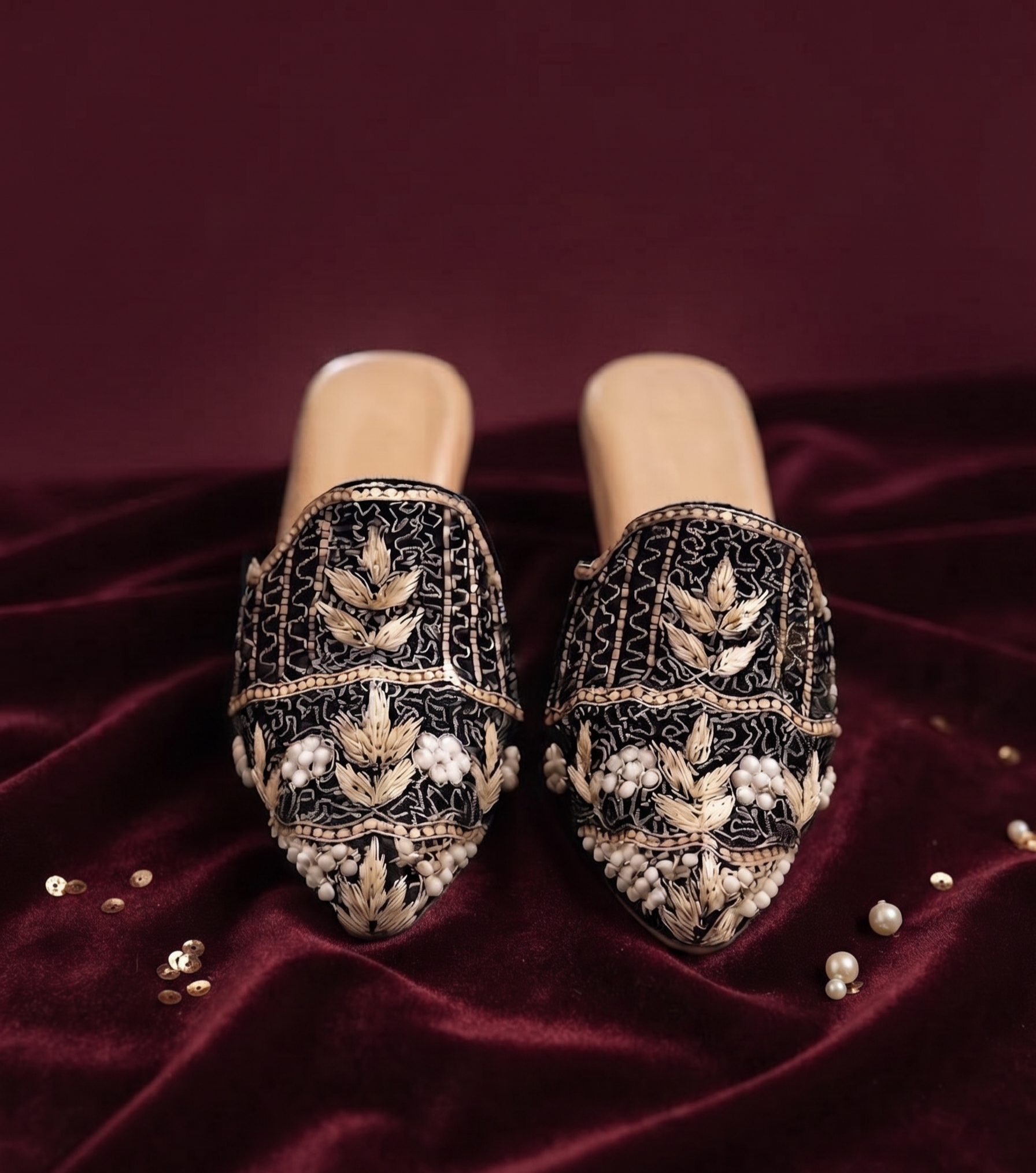 Black Pearl Embroidered Ethnic Mules