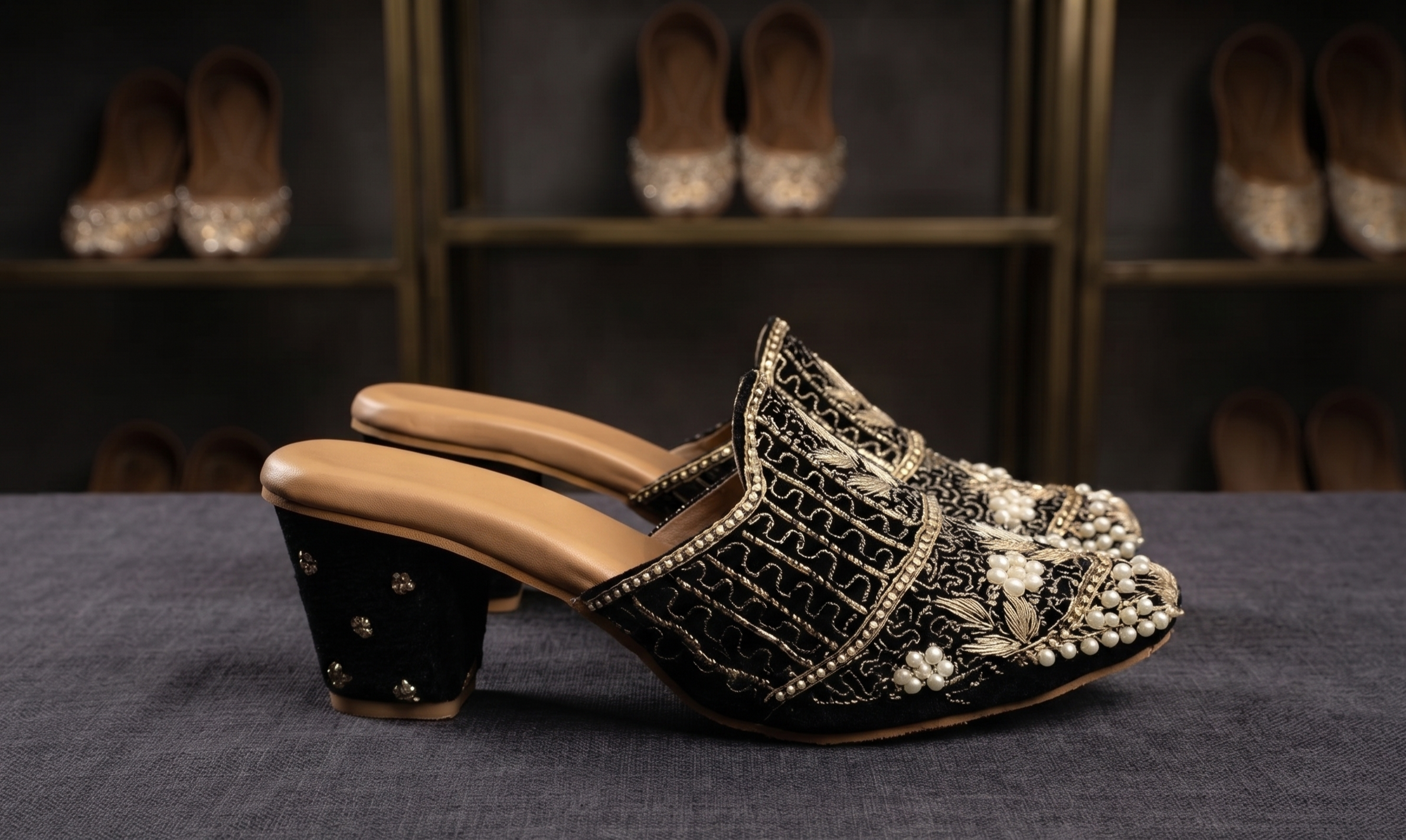 Black Pearl Embroidered Ethnic Mules