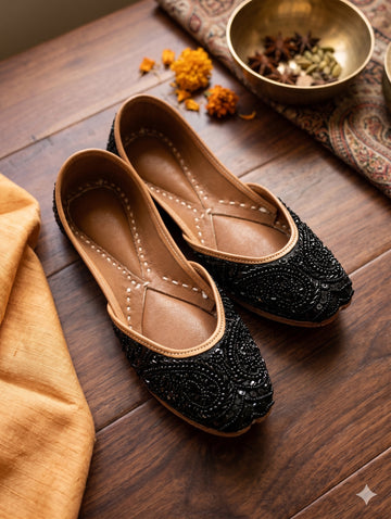 Handcrafted Black Beaded & Sequin Embroidered Punjabi Juttis
