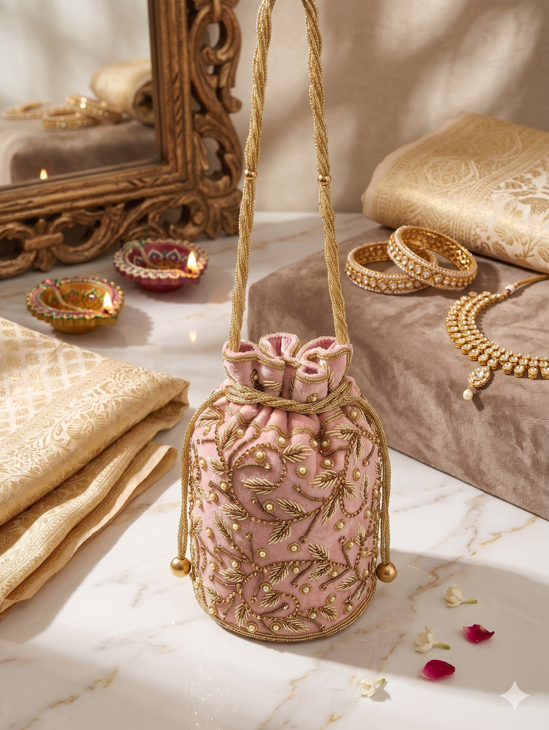 Blush Versailles Velvet Potli