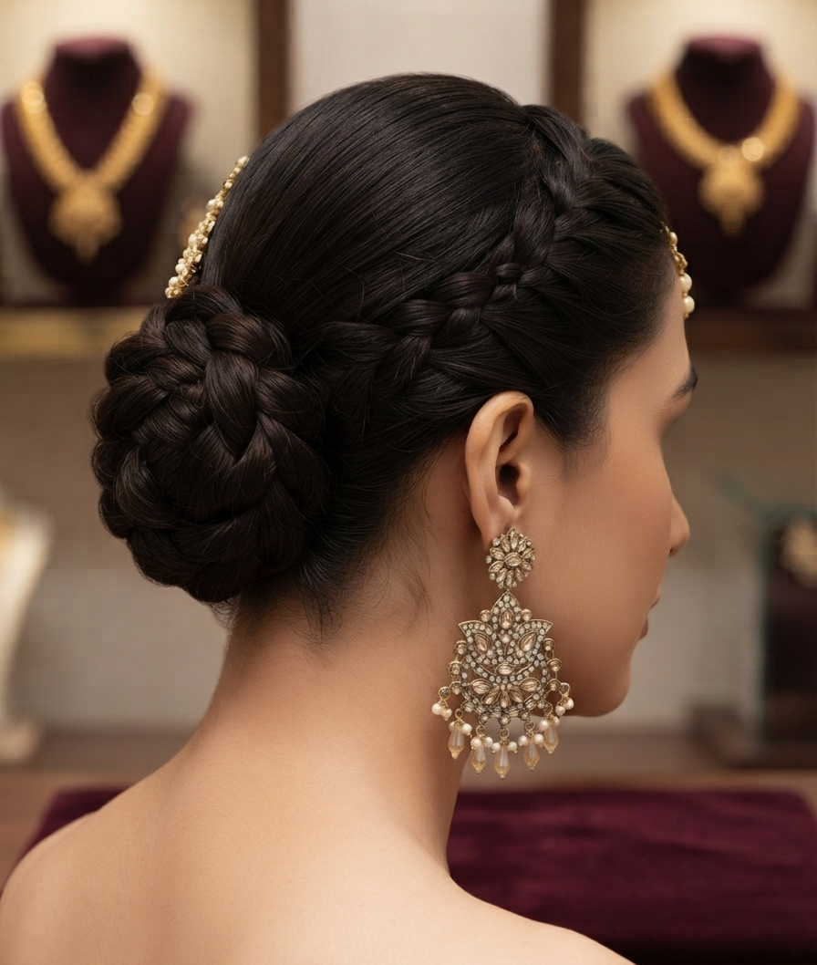Fancy Champagne-Stone Statement Chandelier Earrings With Pearl Accents.