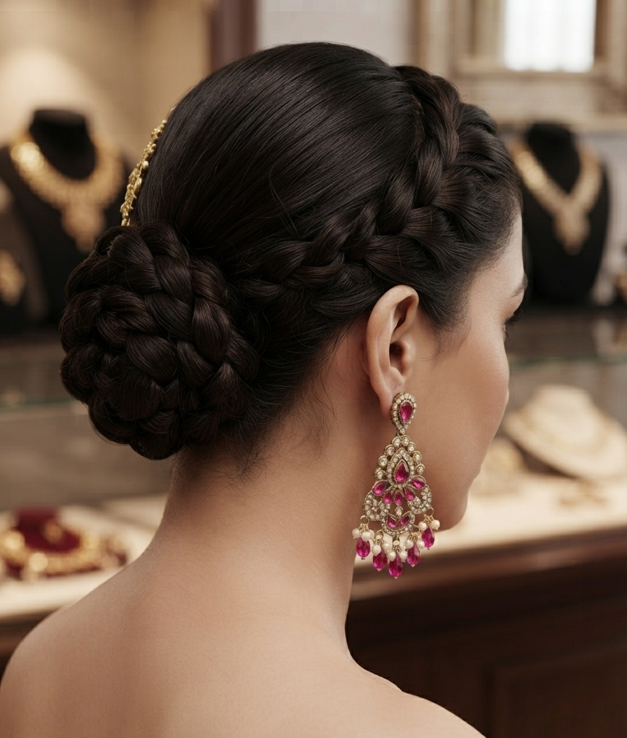 Fancy Pink Stone Teardrop  Earrings With Pearl Accents.