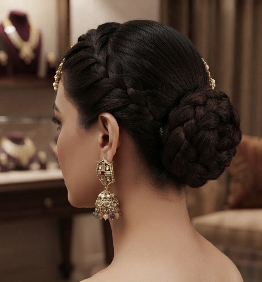 Antique-Finish Kundan Jhumka Earrings With Multi Colored Beads.