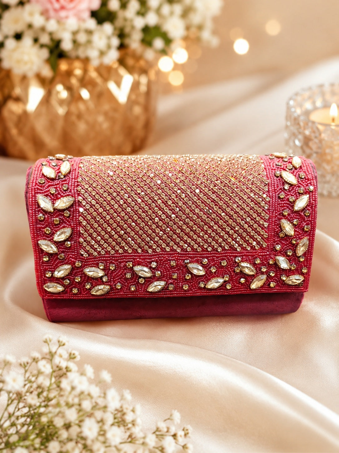 Empress Wine Shimmer Flap Bag