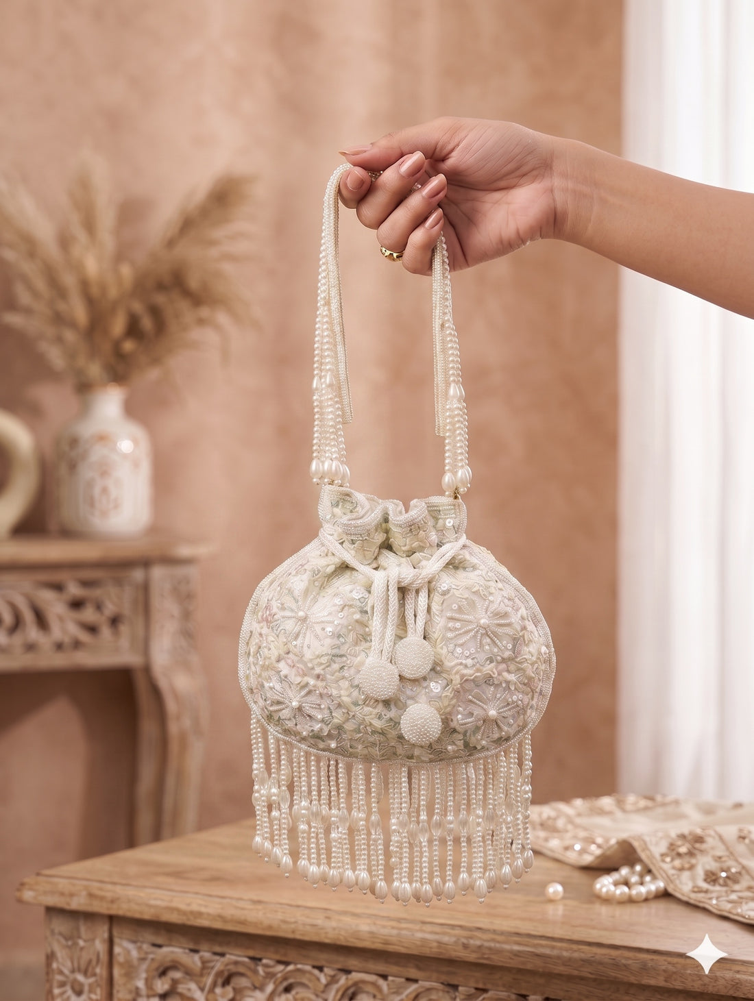 Festive Pearl Drawstring Pouch
