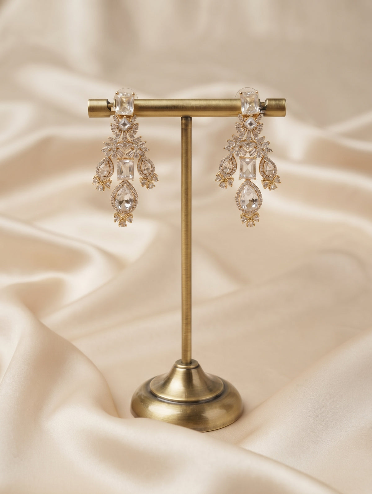 Modern necklace and earring set with brilliant CZ crystals.