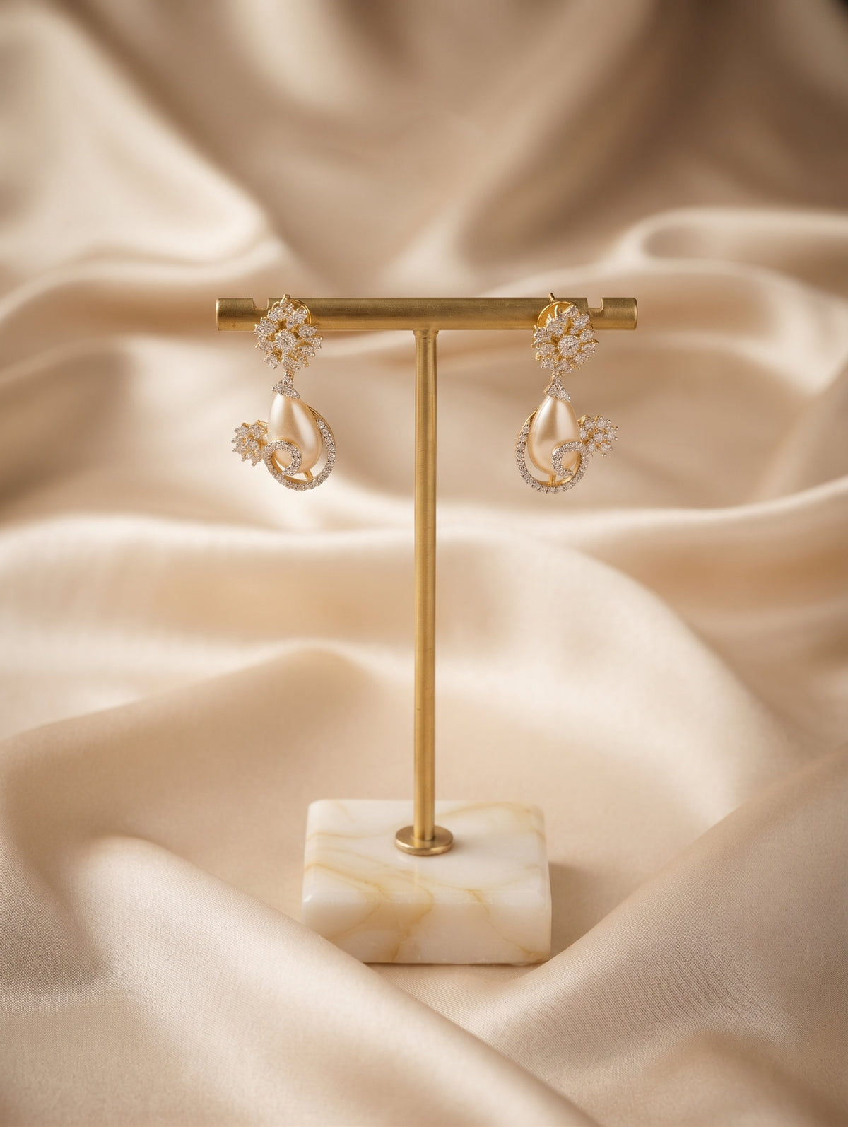 Modern, gold plated necklace and earring set with brilliant CZ crystals.
