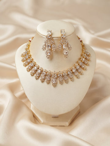 Modern necklace and earring set with brilliant CZ crystals.