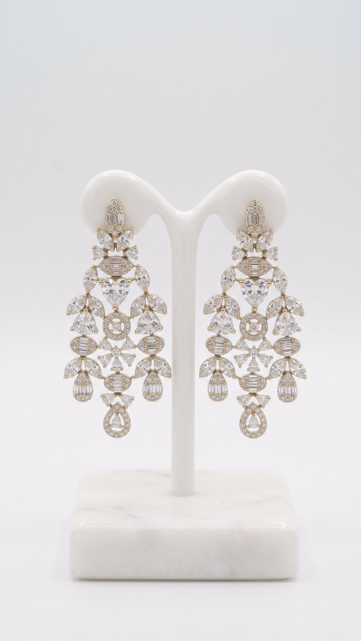 Antique gold necklace set with earrings with CZ crystals