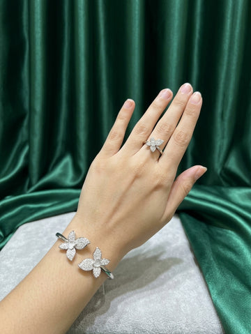 Exquisite Diamond Clover Bangle and Matching Ring