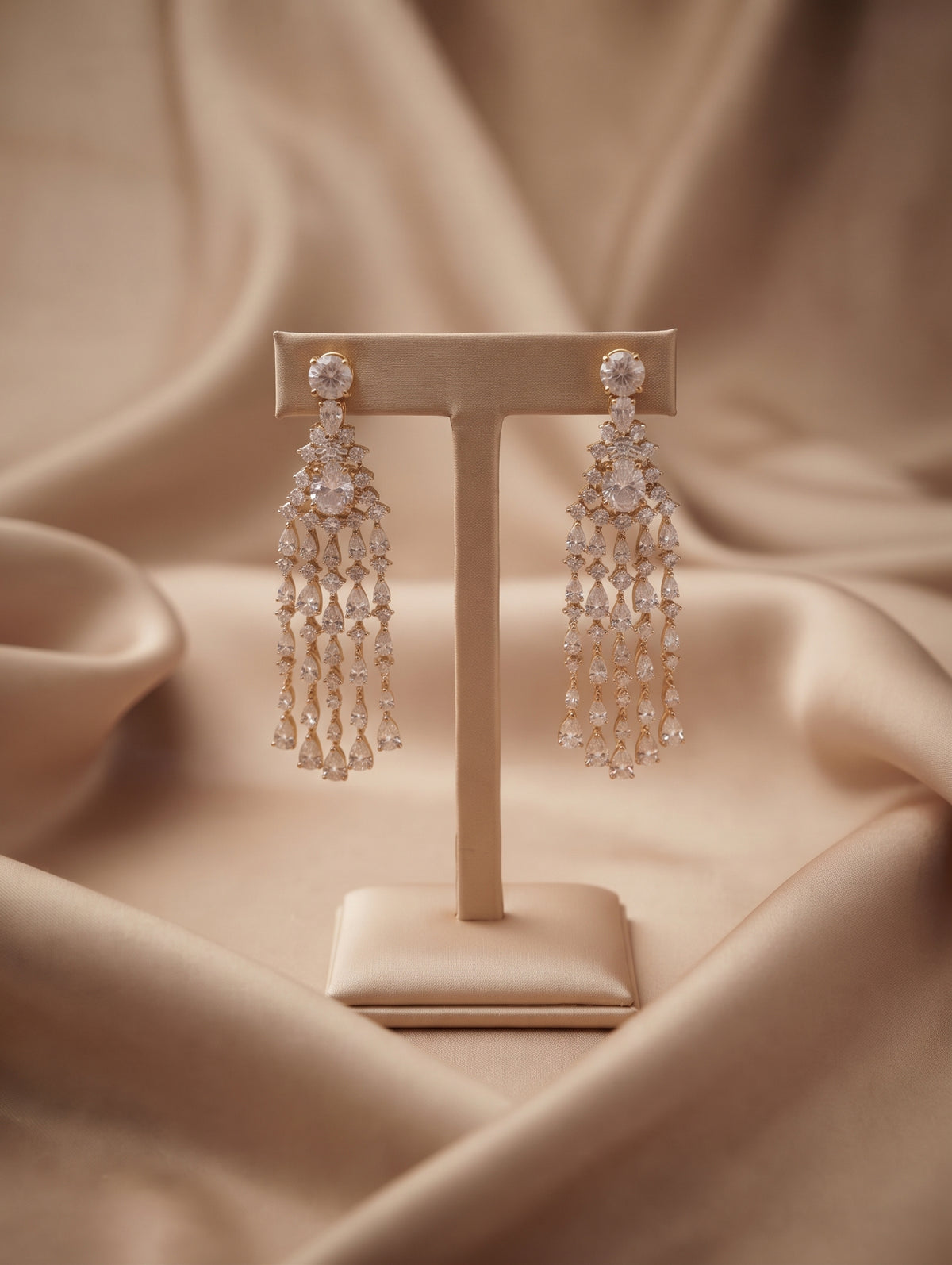 Antique gold necklace and earring set adorned with sparkling CZ stones