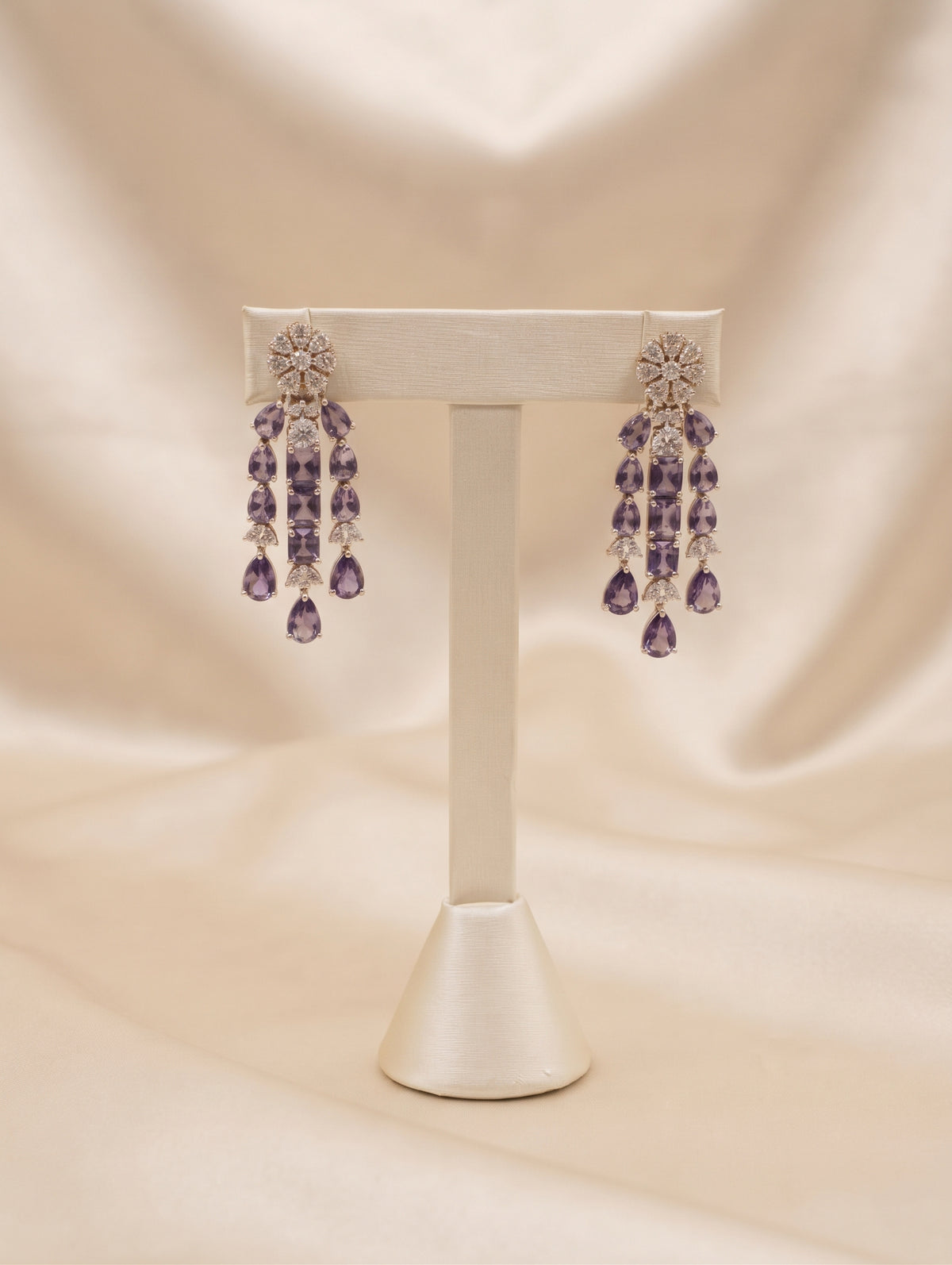 Gold plated necklace with cubic zirconia and purple crystals