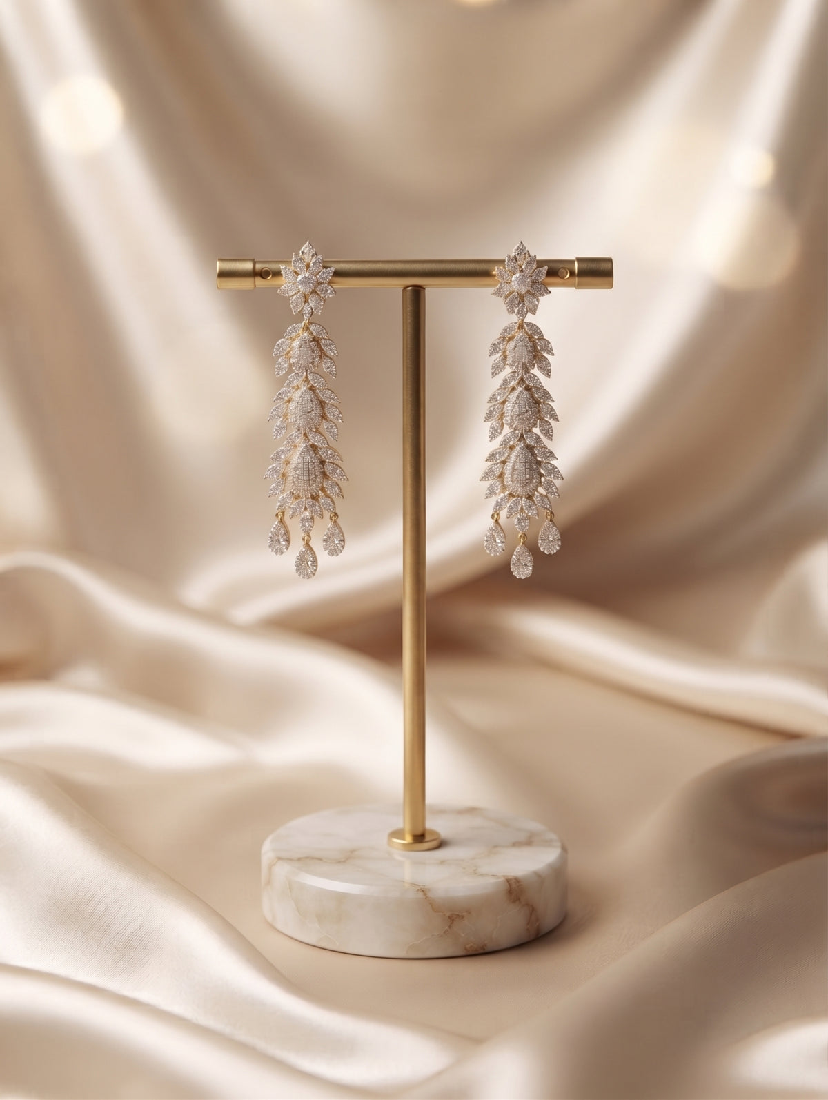 Modern gold-plated necklace and earring set with brilliant CZ crystals.