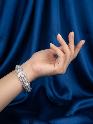 Exquisite Multi-Row Pavé Diamond Bangle with Intricate Link Design