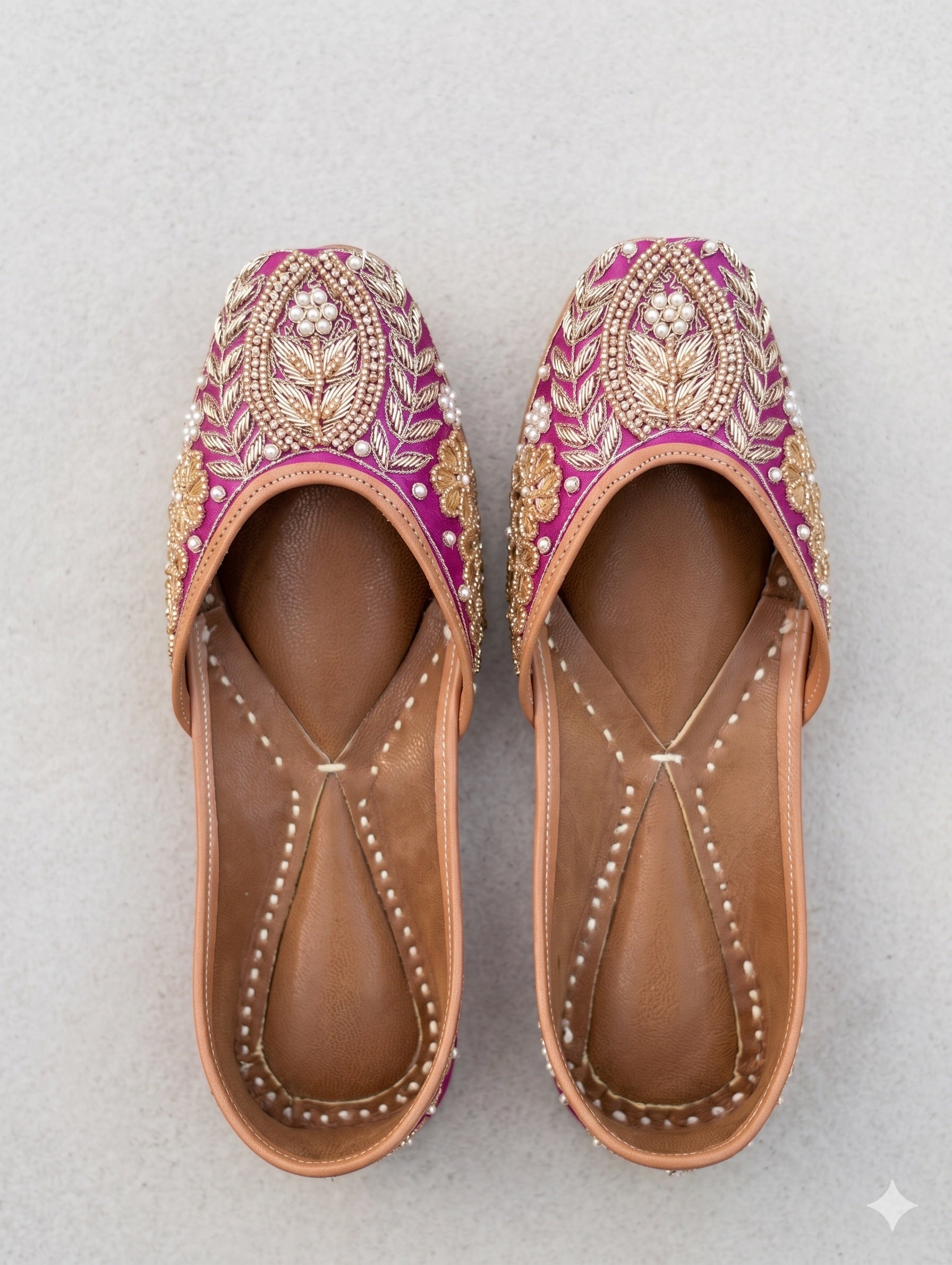 Handcrafted Magenta Pink Pearl & Dabka Embroidered Punjabi Juttis