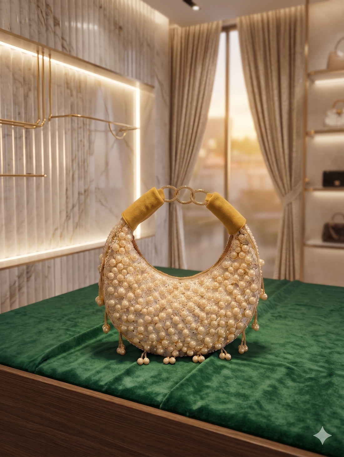 Gilded Pearl Crescent Statement Bag