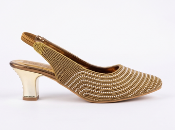 Golden Pearl Beaded Slingback Kitten Heels
