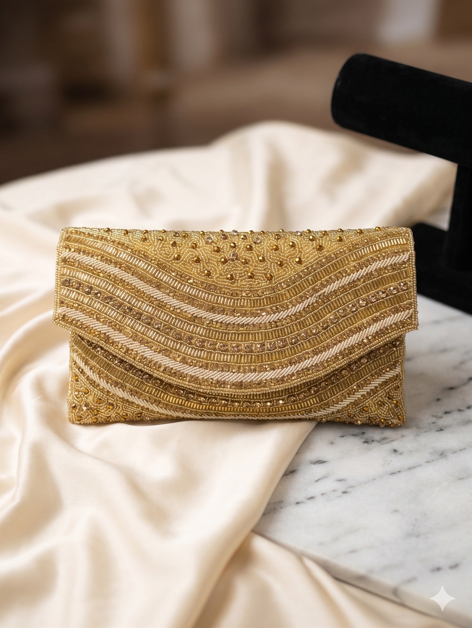 Gold Hand-Beaded Clutch