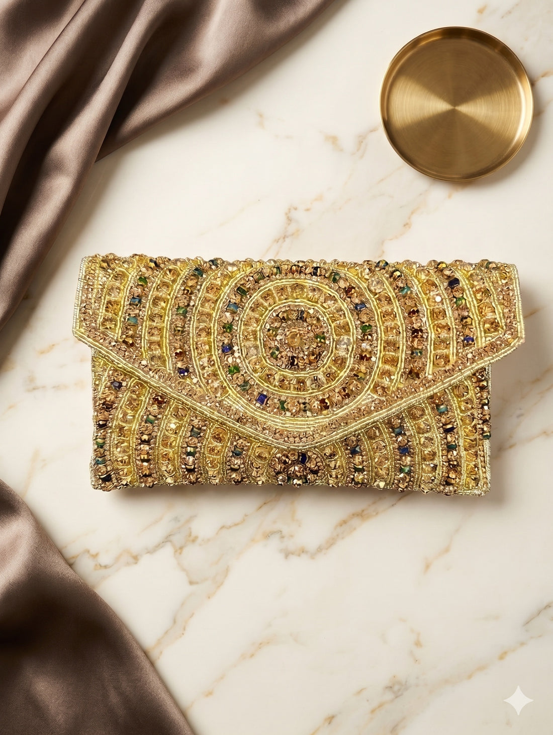 Golden Mosaic Hand-Beaded Clutch