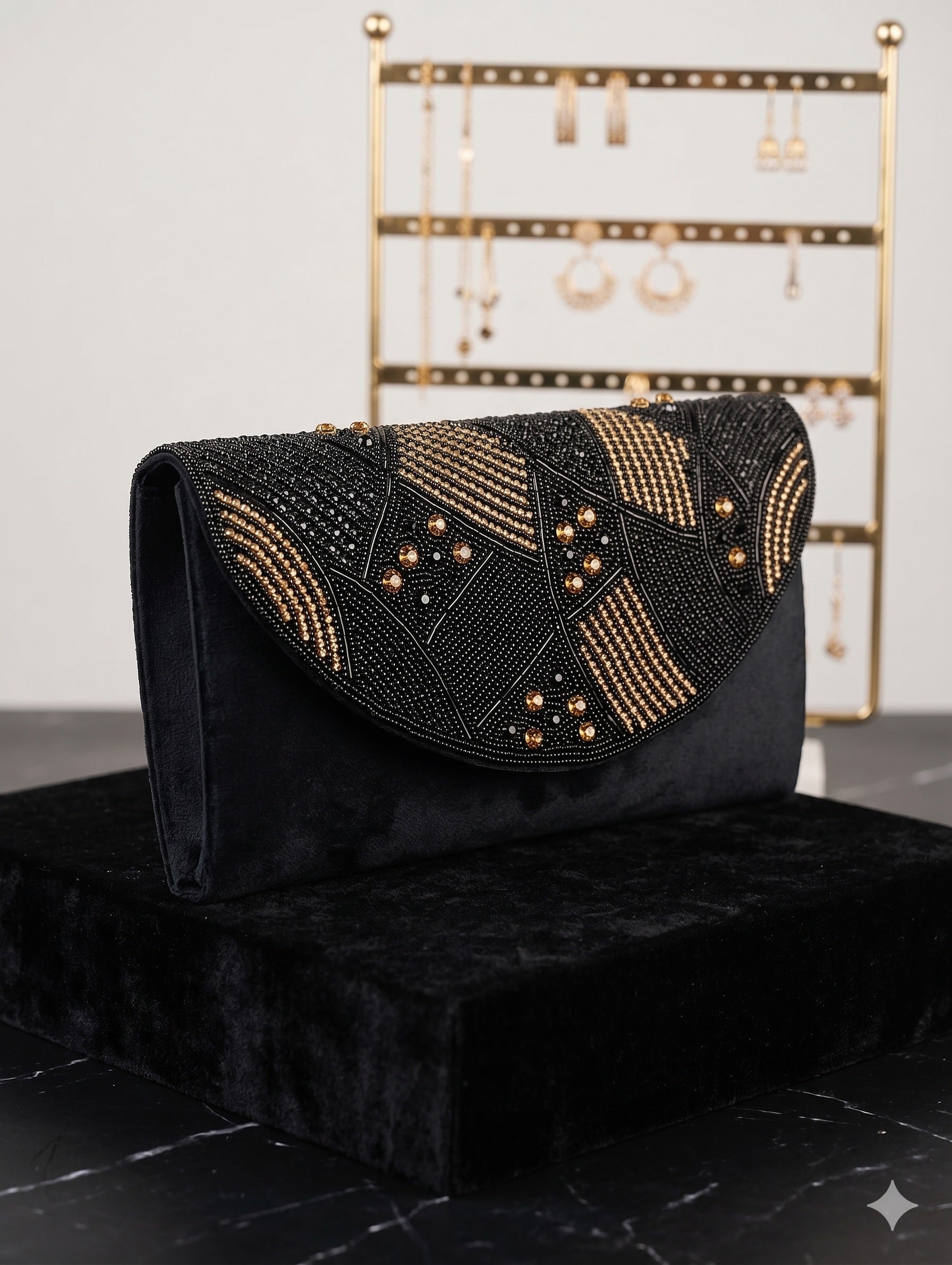 Hand-Embellished Metallic Line Bag