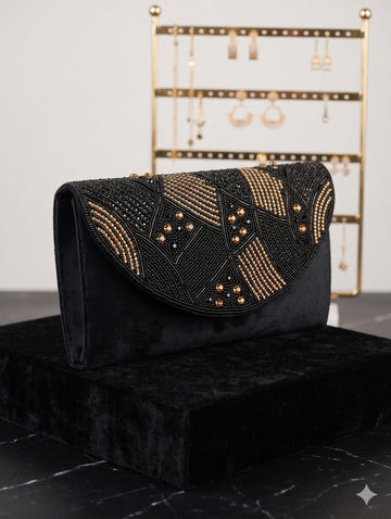 Hand-Embellished Metallic Line Bag