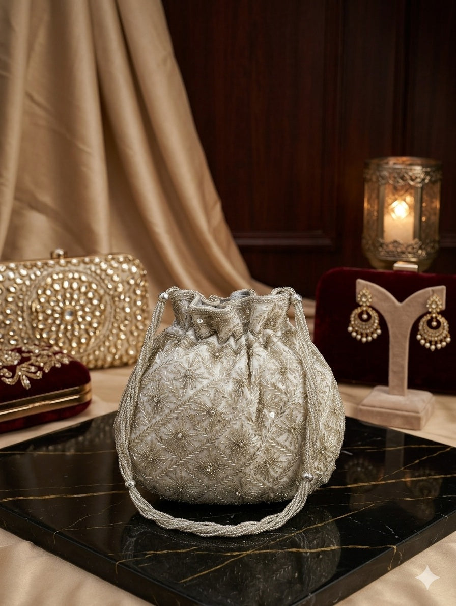 Handmade Metallic Zardosi Wedding Pouch