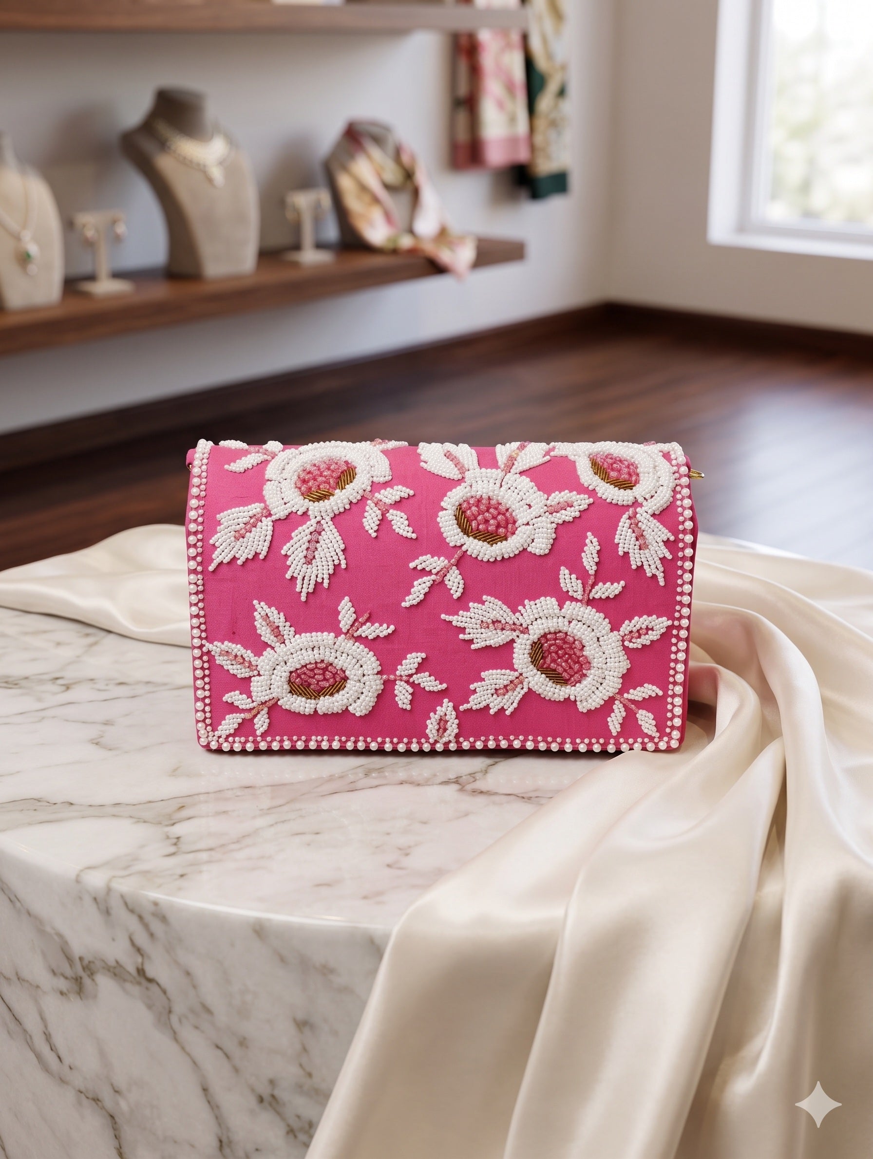 Hot Pink Ornate Blossom Clutch