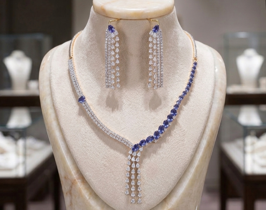 Asymmetrical Tanzanite & Cascading CZ Set