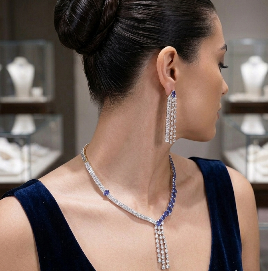 Asymmetrical Tanzanite & Cascading CZ Set