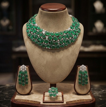 Green Moissanite stone necklace set