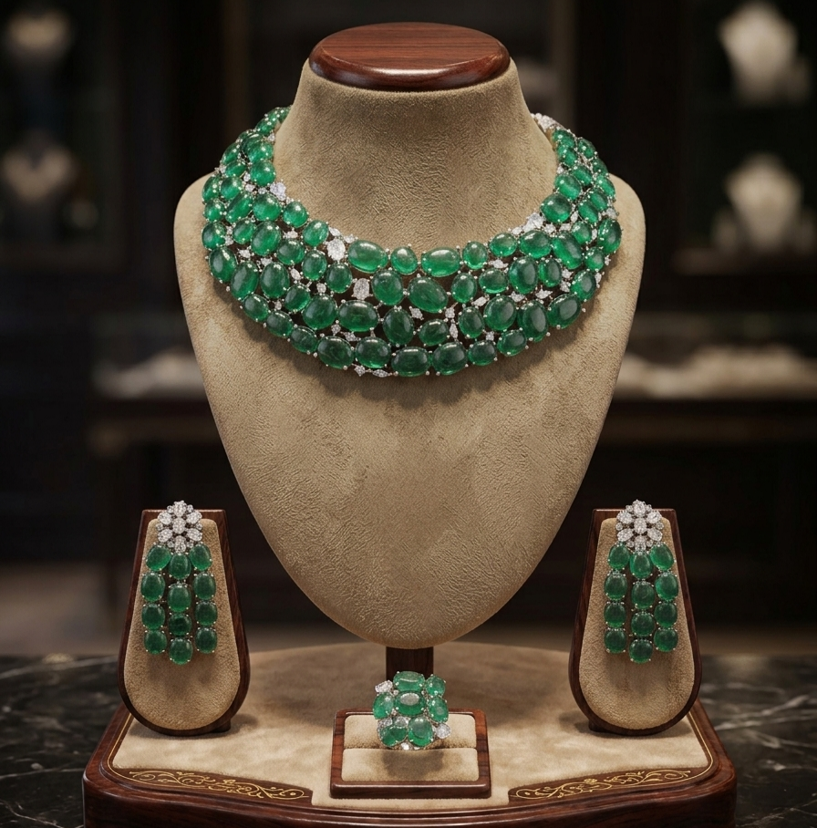 Green Moissanite stone necklace set