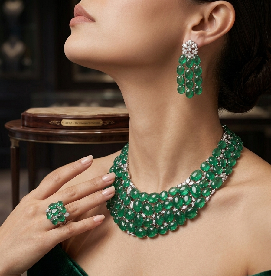 Green Moissanite stone necklace set