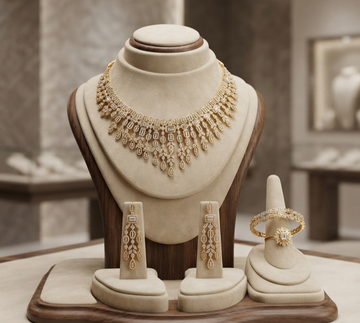 CZ crystal-embellished gold-plated jewelry set (ring and bracelet)