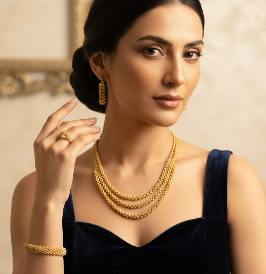 CZ crystal-embellished Gold- plated jewelry set (ring and bracelet)