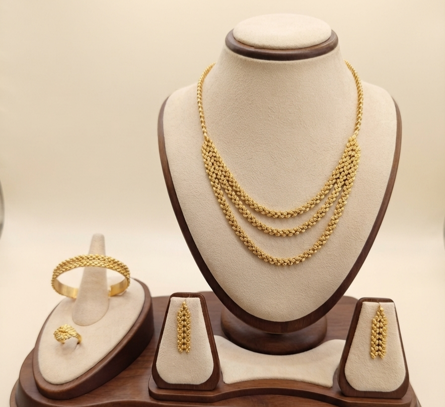 CZ crystal-embellished Gold- plated jewelry set (ring and bracelet)